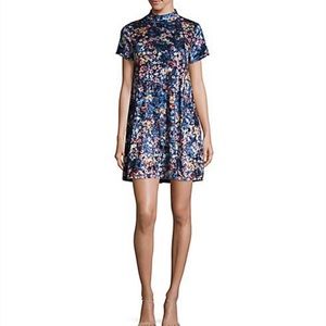 Crushed velvet floral mockneck dress